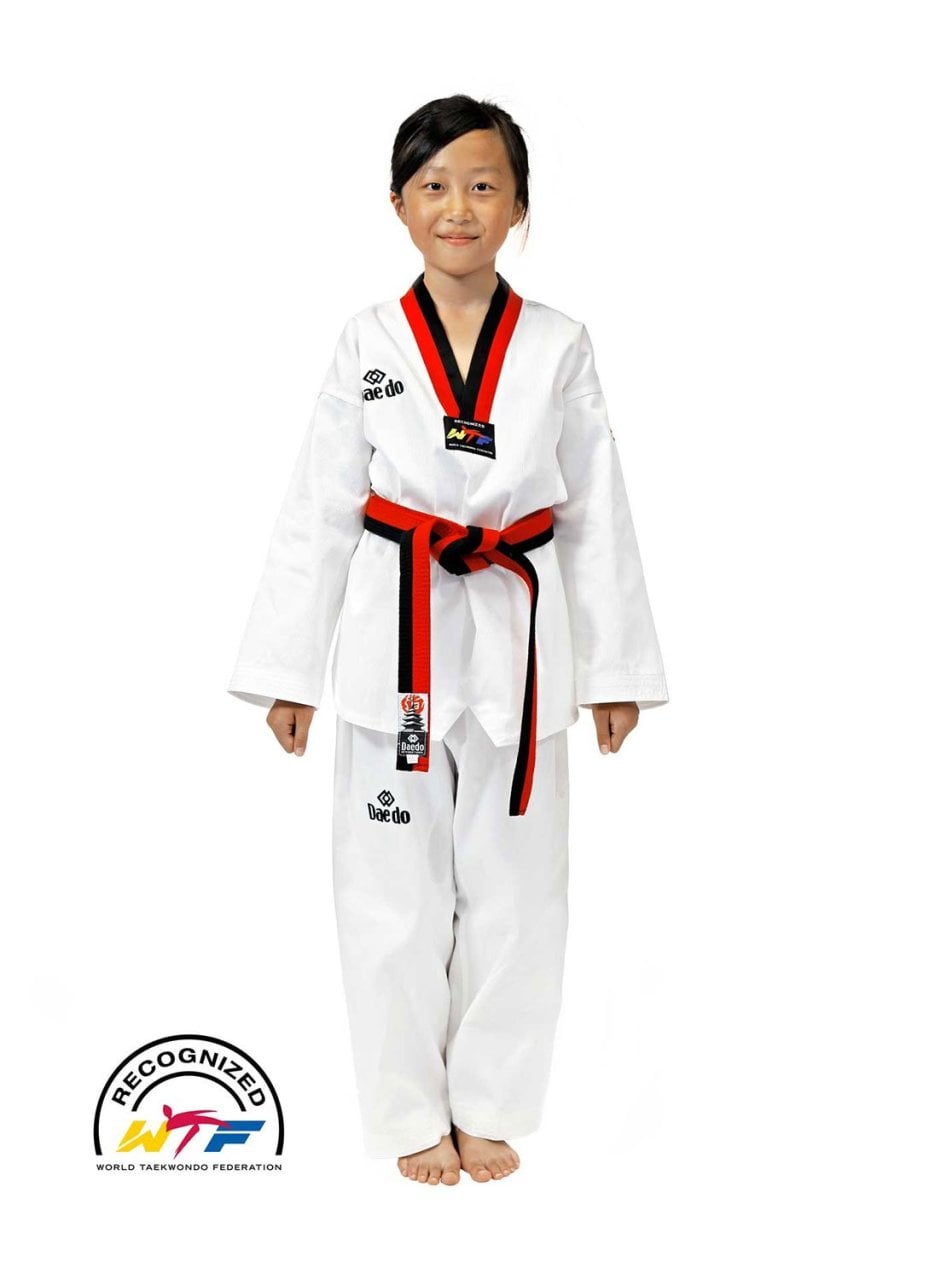 Daedo Taekwondo Elbisesi Pum Yaka (Kırmızı-Siyah) 120
